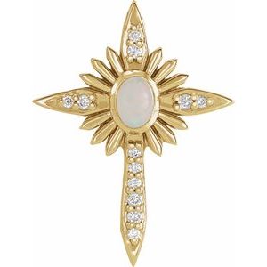 14K Yellow Gold Natural White Opal & .06 CTW Natural Diamond Nativity Cross Pendant