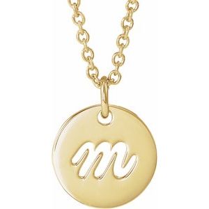 14K Yellow Gold Script Initial M 16-18" Necklace