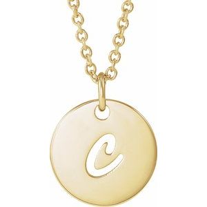 14K Yellow Gold Script Initial C 16-18" Necklace