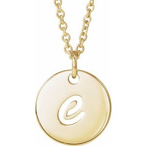 14K Yellow Gold Script Initial E 16-18" Necklace