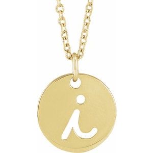 14K Yellow Gold Script Initial I 16-18" Necklace