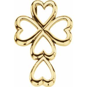 14K Yellow Gold 28.75x20 mm Heart Cross Pendant