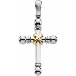 Sterling Silver & 14K Yellow Gold 41.5x22.25 mm Cross Pendant