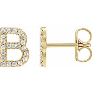 14K Yellow Gold .08 CTW Natural Diamond Initial B Earring
