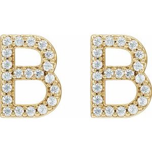 14K Yellow Gold 1/5 CTW Natural Diamond Initial B Earrings