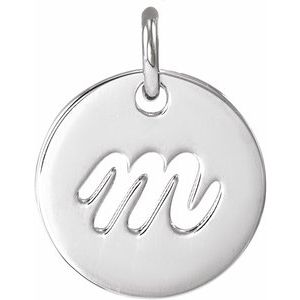 14K White Gold Script Initial M Pendant