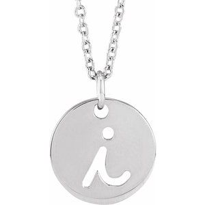 14K White Gold Script Initial I 16-18" Necklace