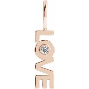 14K Rose Gold .03 CT Natural Diamond Love Charm/Pendant