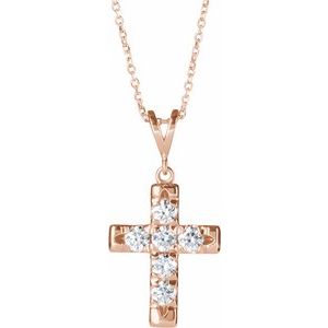14K Rose Gold 3/4 CTW Natural Diamond French-Set Cross 16-18" Necklace