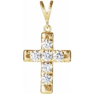 14K Yellow Gold 1/2 CTW Natural Diamond French-Set Cross Pendant