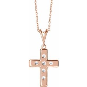 14K Rose Gold 3/4 CTW Natural Diamond French-Set Cross 16-18" Necklace