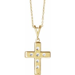 14K Yellow Gold 1/4 CTW Natural Diamond French-Set Cross 16-18" Necklace