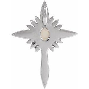 Sterling Silver Natural White Opal & .06 CTW Natural Diamond Nativity Cross Pendant