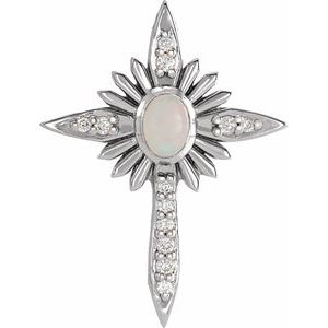 Platinum Natural White Opal & .06 CTW Natural Diamond Nativity Cross Pendant
