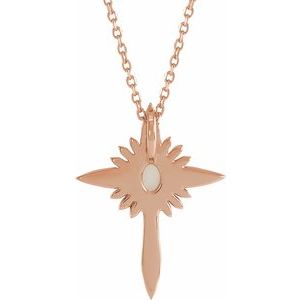 14K Rose Gold Natural White Opal & .06 CTW Natural Diamond Nativity Cross 16-18" Necklace