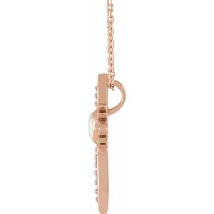 14K Rose Gold Natural White Opal & .06 CTW Natural Diamond Nativity Cross 16-18" Necklace