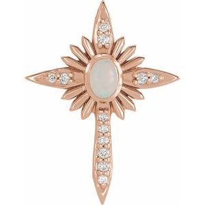 14K Rose Gold Natural White Opal & .06 CTW Natural Diamond Nativity Cross Pendant