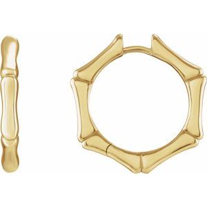 14K Yellow Gold Hinged Bamboo 21 mm Hoop Earrings