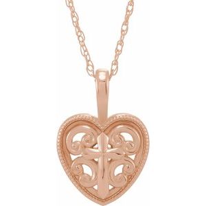 14K Rose Gold 18.7x12.6 mm Cross and Heart 16" Necklace