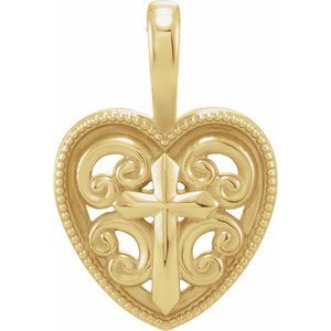 14K Yellow Gold 18.7x12.6 mm Cross and Heart Pendant