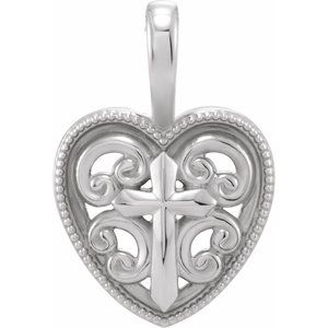 Platinum 18.7x12.6 mm Cross and Heart Pendant