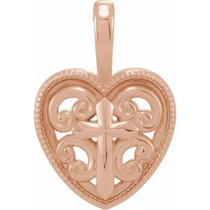 14K Rose Gold 18.7x12.6 mm Cross and Heart Pendant