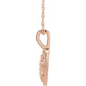 14K Rose Gold 18.7x12.6 mm Cross and Heart 16" Necklace