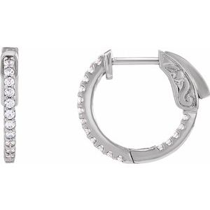 14K White Gold 1/3 CTW Lab-Grown Diamond Inside-Outside 15.5 mm Hinged Hoop Earrings