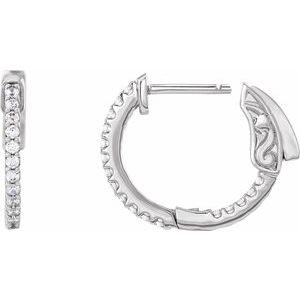 14K White Gold 1/3 CTW Natural Diamond Inside-Outside 15.5 mm Hinged Hoop Earrings