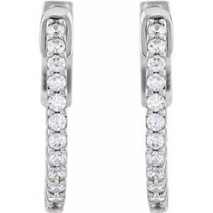 14K White Gold 1/3 CTW Lab-Grown Diamond Inside-Outside 15.5 mm Hinged Hoop Earrings