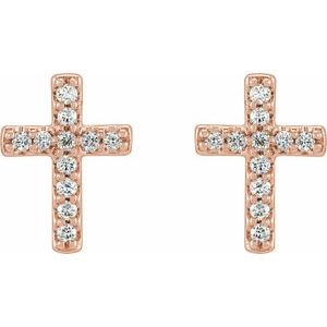 14K Rose Gold 1/10 CTW Natural Diamond Cross Earrings