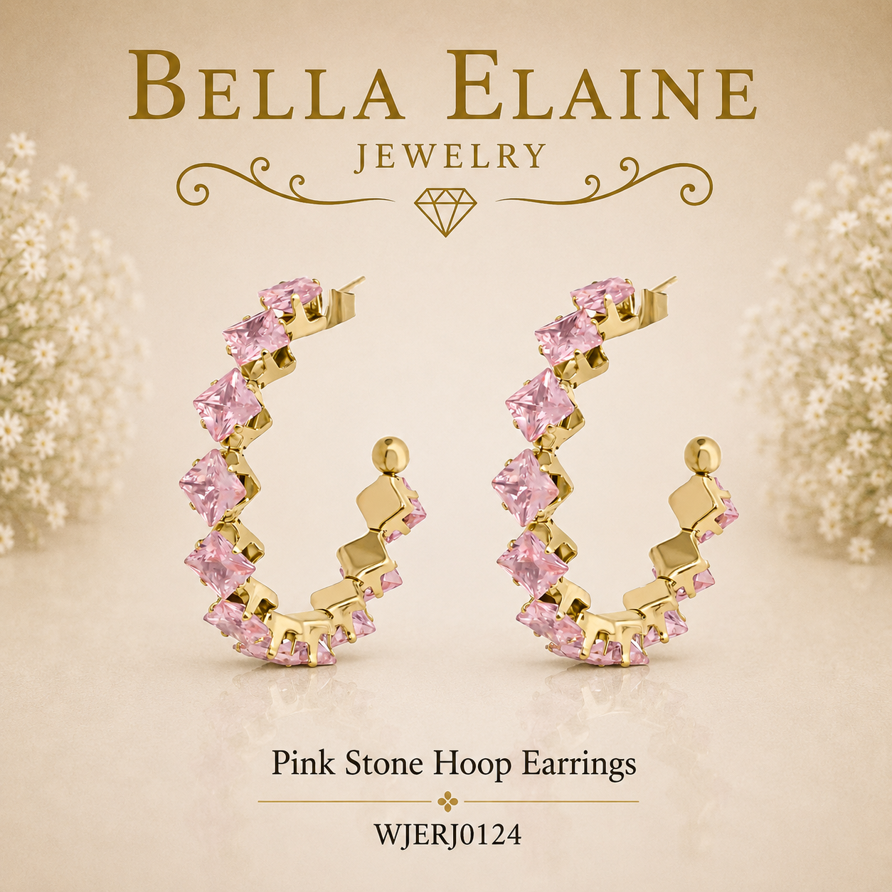 Pink Stone Hoop Earrings