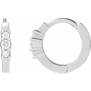 Sterling Silver 1/8 CTW Natural Diamond Hinged 13.08 mm Hoop Earrings