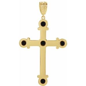 14K Yellow Gold Natural Black Onyx Cross Pendant