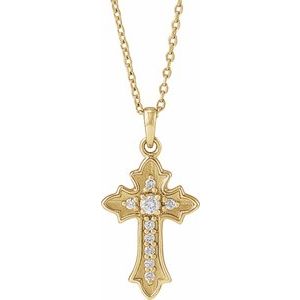14K Yellow Gold .08 CTW Natural Diamond Vintage-Inspired Cross 16-18" Necklace