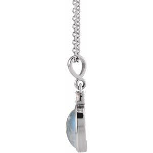 Sterling Silver 9x7 mm Natural Rainbow Moonstone & .03 CT Natural Diamond 16-18" Necklace