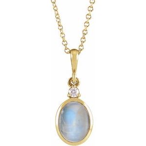 14K Yellow Gold 10x8 mm Natural Rainbow Moonstone & .03 CT Natural Diamond 16-18" Necklace
