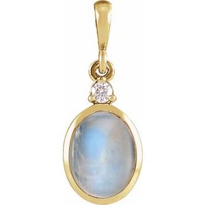 14K Yellow Gold 10x8 mm Natural Rainbow Moonstone & .03 CT Natural Diamond Cabochon Pendant