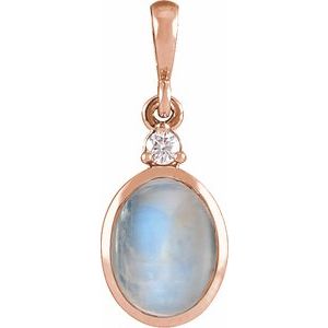 14K Rose Gold 10x8 mm Natural Rainbow Moonstone & .03 CT Natural Diamond Cabochon Pendant