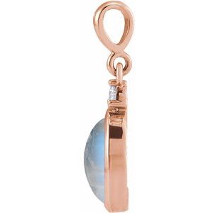 14K Rose Gold 10x8 mm Natural Rainbow Moonstone & .03 CT Natural Diamond Cabochon Pendant