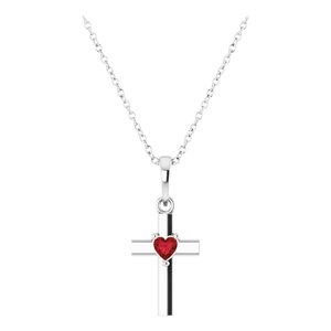 Sterling Silver Natural Mozambique Garnet Heart Cross 16-18" Necklace
