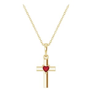 Sterling Silver Natural Mozambique Garnet Heart Cross Pendant