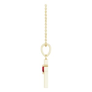 14K Yellow Gold Natural Mozambique Garnet Heart Cross 16-18" Necklace