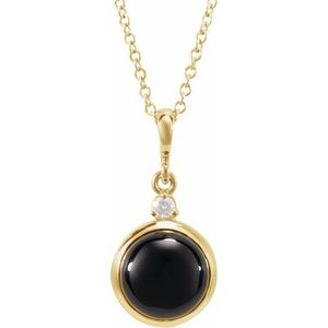 14K Yellow Gold 8 mm Natural Black Onyx & .03 CT Natural Diamond Cabochon 16-18" Necklace