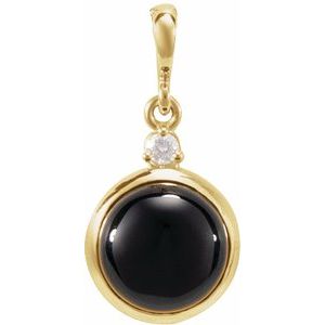 14K Yellow Gold 6 mm Natural Black Onyx & .03 CT Natural Diamond Cabochon Pendant