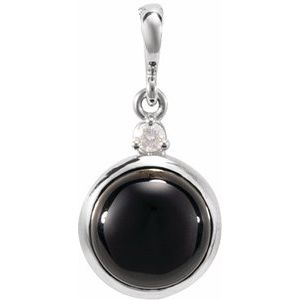 Platinum 8 mm Natural Black Onyx & .03 CT Natural Diamond Cabochon Pendant