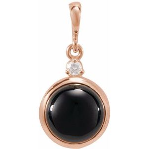 14K Rose Gold 6 mm Natural Black Onyx & .03 CT Natural Diamond Cabochon Pendant