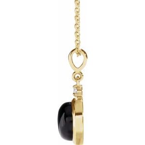 14K Yellow Gold 8 mm Natural Black Onyx & .03 CT Natural Diamond Cabochon 16-18" Necklace