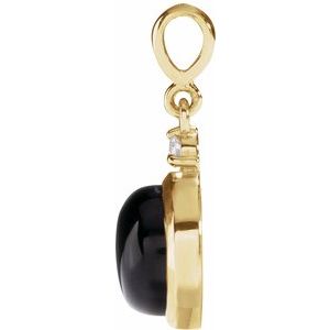 14K Yellow Gold 6 mm Natural Black Onyx & .03 CT Natural Diamond Cabochon Pendant