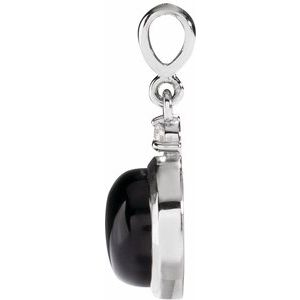 Sterling Silver 6 mm Natural Black Onyx & .03 CT Natural Diamond Cabochon Pendant
